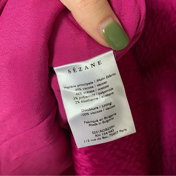 Sezane edition tamara voluminous puff sleeve mini dress fuchsia magenta pink - Picture 6 of 8